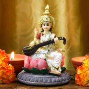 Hindu Goddess Saraswati Idol Statue - 5.1”H Saraswati Statue Indian Spiritual Culture Sculpture Pooja Item India Idol Statue Diwali Decor Diwali Gifts Hindu God Figurines