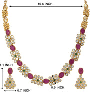 Aheli Beautiful Wedding Wear Indian Laxmi Goddess Faux Stone Studded Floral Design Crafted Necklace Earrings Set Ethnic Fashion Jewelry for Women
