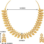 Aheli Beautiful Wedding Wear Indian Laxmi Goddess Faux Stone Studded Floral Design Crafted Necklace Earrings Set Ethnic Fashion Jewelry for Women