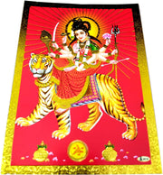 Crafts of India Goddess Durga Poster/Reprint Hindu Goddess Picture with Golden Foil (Unframed : Size 5