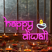 WILLBOND Happy Diwali Neon Sign Diwali Diya Party Decoration Deepawali LED Neon Light Sign Indian Hindu Pooja Room Light Hanging Decoration for Puja Party Festival Gifts