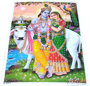 Crafts of India Radha Krishna Poster/Reprint Hindu God Picture with Golden Foil (Unframed : Size 5