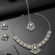 Quelay 3 Pcs Indian Jewelry Set for Women Indian Traditional Statement Choker Necklace Earrings Forehead Jewelry Gifts Rhinestone Maang Tikka Bridal Wedding Prom Set