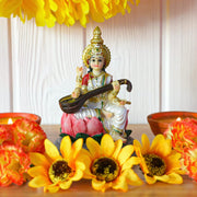 Hindu Goddess Saraswati Idol Statue - 5.1”H Saraswati Statue Indian Spiritual Culture Sculpture Pooja Item India Idol Statue Diwali Decor Diwali Gifts Hindu God Figurines