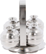 Kumkum Holder Karanda Stainless Steel Pooja Kumkum Rice Roli Haldi Bowl Dibbi with Handle for Hindu Puja Item Ritual Chowmukh Indian Wedding Mandir Temple Gift