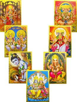 Wholesale Lot of 10 Hindu Gods and Goddess Golden Foil Posters : Size -5x7 Inches
