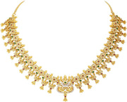 Aheli Beautiful Wedding Wear Indian Laxmi Goddess Faux Stone Studded Floral Design Crafted Necklace Earrings Set Ethnic Fashion Jewelry for Women