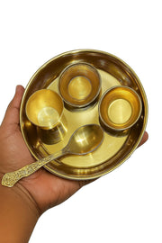BRACOP® Brass Pooja Thali Indian Aarti Thali Pooja Samagri Decorative Plate Puja Thali Religious Items Home Temple Accessories Round Shape Serving Platters Gifts Set Of 5 Pcs Diwali Gifts
