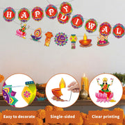 Happy Diwali Banners Hanging Decorations Deepavali Pennants Backdrop Indian Festival of Lights Photo Props Hindu Party Banner Garlands for Home Diwali Party Supplies