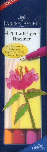 Faber-Castell Art & Graphic Pitt Artist Pen India Ink Pen, Black, Wallet Of 4, For Art, Craft, Drawing, Sketching, Home, School, University, Colouring