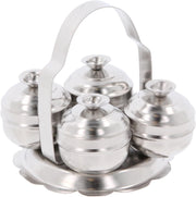 Kumkum Holder Karanda Stainless Steel Pooja Kumkum Rice Roli Haldi Bowl Dibbi with Handle for Hindu Puja Item Ritual Chowmukh Indian Wedding Mandir Temple Gift