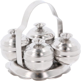 Kumkum Holder Karanda Stainless Steel Pooja Kumkum Rice Roli Haldi Bowl Dibbi with Handle for Hindu Puja Item Ritual Chowmukh Indian Wedding Mandir Temple Gift