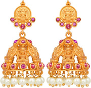 Aheli Beautiful Wedding Wear Indian Laxmi Goddess Faux Stone Studded Floral Design Crafted Necklace Earrings Set Ethnic Fashion Jewelry for Women