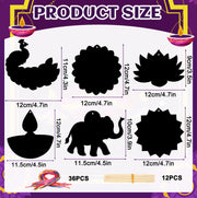 JULMELON 36 PCS Diwali Crafts, Rainbow Scratch Art DIY Scratch Paper Cards Magic Color Diwali Gifts Arts and Craft Kits Bulk Happy Diwali Party Favors School Activities Games