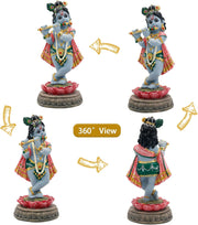 alikiki Hindu Krishna Idol Statue - 5.7”H Indian God Lord Krishna on Lotus Playing Flute India Murti Item Home Office Temple Mandir Shrine Altar Pooja Decor Diwali Puja Gifts for Indian Friends