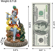 alikiki Hindu God Krishna Statue - 5.5”H India Lord Krishna Idol Play The Flute w/Peacock Murti Item Home Office Temple Mandir Shrine Altar Pooja Decor Diwali Puja Decor Gifts for Indian Friend