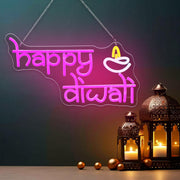WILLBOND Happy Diwali Neon Sign Diwali Diya Party Decoration Deepawali LED Neon Light Sign Indian Hindu Pooja Room Light Hanging Decoration for Puja Party Festival Gifts