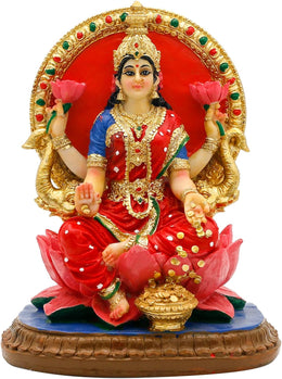 alikiki Indian Lakshmi Idol Statue - 5.1”H Hindu Goddess Laxmi MATA Murti India Pooja Item Home Office Temple Mandir Shrine Altar Diwali Puja Spiritual Decor for Indian Friend Relative