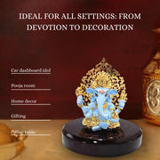House Of Wemy 24k Gold Plated Ganesh Idol with Kalpavriksh Tree | Ganpati Statue for Car, Office Desk, Home Decor, Hindu Gifts - Resin | 4 x 3.2 x 1 Inches (Blue)
