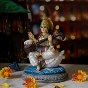 Indian Gifts Item Saraswati Statue - 5.5”H Saraswati Puja Diwali Gifts Pooja Vasant Panchami Home Office Temple Mandir Altar Yoga Studio Meditation Room Decor India Wedding Housewarming