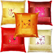 Marubhumi Indian Ethnic Hand Embroidery Decorative Silk Pillow Cushion Cover Set of 5 Pcs Size 16 X 16 Inches