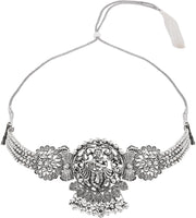 I Jewels Oxidised Krishna Motif Temple Necklace Set with Earrings for Women (MC242OX)