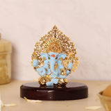 House Of Wemy 24k Gold Plated Ganesh Idol with Kalpavriksh Tree | Ganpati Statue for Car, Office Desk, Home Decor, Hindu Gifts - Resin | 4 x 3.2 x 1 Inches (Blue)