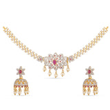 TARINIKA Yellow Gold Beli Nakshatra CZ Short Necklace Set with Floral Design - Indian Jewelry Set for Women | Perfect for Casual Occasions | Indian necklace sets | 1 year warranty*