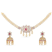 TARINIKA Yellow Gold Beli Nakshatra CZ Short Necklace Set with Floral Design - Indian Jewelry Set for Women | Perfect for Casual Occasions | Indian necklace sets | 1 year warranty*