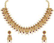 Aheli Beautiful Wedding Wear Indian Laxmi Goddess Faux Stone Studded Floral Design Crafted Necklace Earrings Set Ethnic Fashion Jewelry for Women