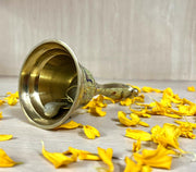 Crafts of India Meenakari Decorative Hand held Jingle Bells for Christmas Pooja Prayer Worship Bell - (7 Inch) - Yellow