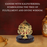 House Of Wemy 24k Gold Plated Ganesh Idol with Kalpavriksh Tree | Ganpati Statue for Car, Office Desk, Home Decor, Hindu Gifts - Resin | 4 x 3.2 x 1 Inches (Blue)