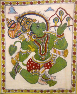 Crafts of India Flying Lord Hanuman Hindu God Tribal Handmade Kalamkari Painting- 22