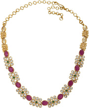 Aheli Beautiful Wedding Wear Indian Laxmi Goddess Faux Stone Studded Floral Design Crafted Necklace Earrings Set Ethnic Fashion Jewelry for Women