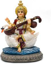 Indian Gifts Item Saraswati Statue - 5.5”H Saraswati Puja Diwali Gifts Pooja Vasant Panchami Home Office Temple Mandir Altar Yoga Studio Meditation Room Decor India Wedding Housewarming