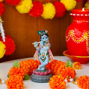 alikiki Hindu Krishna Idol Statue - 5.7”H Indian God Lord Krishna on Lotus Playing Flute India Murti Item Home Office Temple Mandir Shrine Altar Pooja Decor Diwali Puja Gifts for Indian Friends