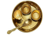 BRACOP® Brass Pooja Thali Indian Aarti Thali Pooja Samagri Decorative Plate Puja Thali Religious Items Home Temple Accessories Round Shape Serving Platters Gifts Set Of 5 Pcs Diwali Gifts