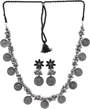 Siddhatva Ethnic Coins Designer Statement Afghani Antique Oxidised Silver Indian Tassel Ghungroo Beads Tribal Gypsy Choker Style Necklace Jewelry Women, Large, Metal, No Gemstone, Large, Metal, No