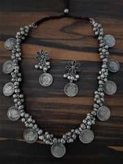 Siddhatva Ethnic Coins Designer Statement Afghani Antique Oxidised Silver Indian Tassel Ghungroo Beads Tribal Gypsy Choker Style Necklace Jewelry Women, Large, Metal, No Gemstone, Large, Metal, No