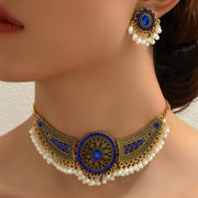 Frodete Indian Jewelry Sets for Women Jhumkas Indian Earrings Gold Indian Necklace Sets for Women Wedding Jewelry Set