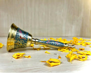 Crafts of India Meenakari Decorative Hand held Jingle Bells for Christmas Pooja Prayer Worship Bell - (7 Inch) - Red