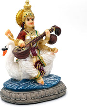 Indian Gifts Item Saraswati Statue - 5.5”H Saraswati Puja Diwali Gifts Pooja Vasant Panchami Home Office Temple Mandir Altar Yoga Studio Meditation Room Decor India Wedding Housewarming