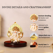 House Of Wemy 24k Gold Plated Ganesh Idol with Kalpavriksh Tree | Ganpati Statue for Car, Office Desk, Home Decor, Hindu Gifts - Resin | 4 x 3.2 x 1 Inches (Blue)