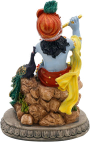 alikiki Hindu God Krishna Statue - 5.5”H India Lord Krishna Idol Play The Flute w/Peacock Murti Item Home Office Temple Mandir Shrine Altar Pooja Decor Diwali Puja Decor Gifts for Indian Friend