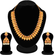 Aheli Beautiful Wedding Wear Indian Laxmi Goddess Faux Stone Studded Floral Design Crafted Necklace Earrings Set Ethnic Fashion Jewelry for Women
