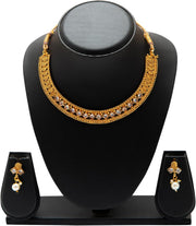Bodha Traditional Indian Indian Antique Gold Jewellery, Necklace Set with Earrings for Women (SJN_79), Brass, No Gemstone