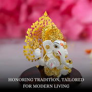 House Of Wemy 24k Gold Plated Ganesh Idol with Kalpavriksh Tree | Ganpati Statue for Car, Office Desk, Home Decor, Hindu Gifts - Resin | 4 x 3.2 x 1 Inches (Blue)