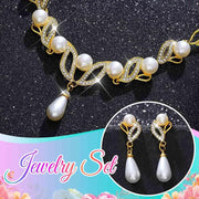 Fashband Gold Pearl Bridal Wedding Jewelry Set Rhinestone Necklace Earrings Sets Costume Jewelry for Women and Brides