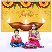 Diwali Photo Booth Backdrop for Photography India Hindu Deepavali Festival of Lights Party Marigold Decoration Supply -5.9