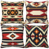 HOSTECCO Aztec Tribal Cushion Covers 45x45 cm Pack of 4 Ethnic Geometric Cushion Cases Western Decorative Pillow Cases for Sofa Bed